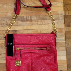 Nicole Miller,red leather crossbody convertible bag